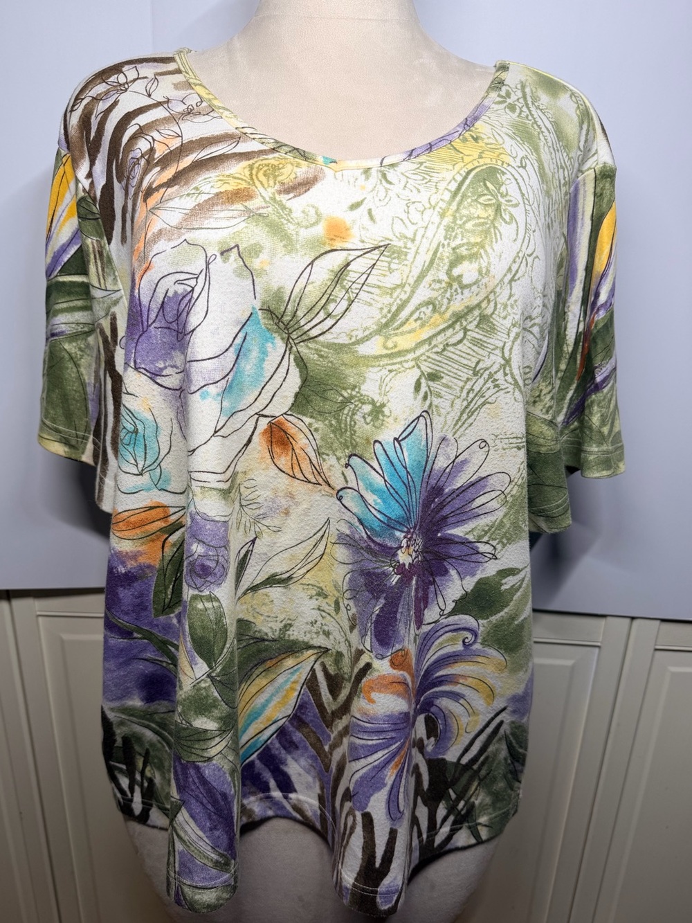 Koret Vintage Woman 2X Floral Paisley Art To Wear Boho Botanical Tunic Top
